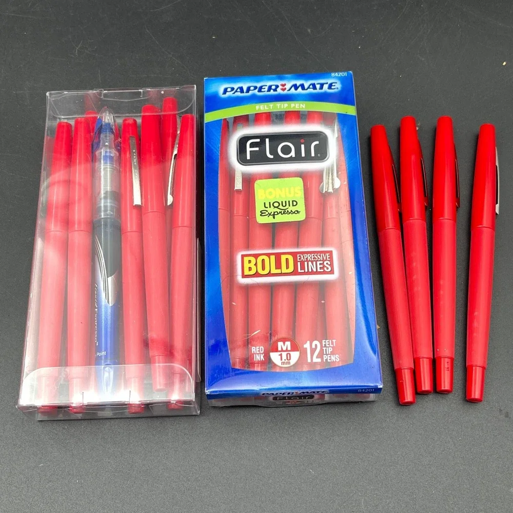 Paper Mate‎ Flair Red Felt Tip Pens Medium 1.0mm Bulk Lot 28ct Vintage 84201